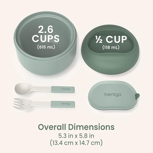 Bentgo Bowl - Insulated Leak-Resistant Bowl with Collapsible Utensils, Snack Compartment and Improved Easy-Grip Design for On-the-Go - Holds Soup, Rice, Cereal & More - BPA-Free, 21.2 oz (Khaki Green) - color: Khaki Green
