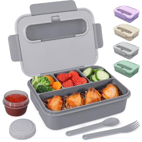 Caperci Bento Box Adult - 50 oz Large Lunch Containers for Adults and Teens, 4-Compartment Bento Lunch Box with Utensils & Leak Proof Sauce Cup, Dishwasher Safe, Durable, BPA-Free (Gray) - color: Gray