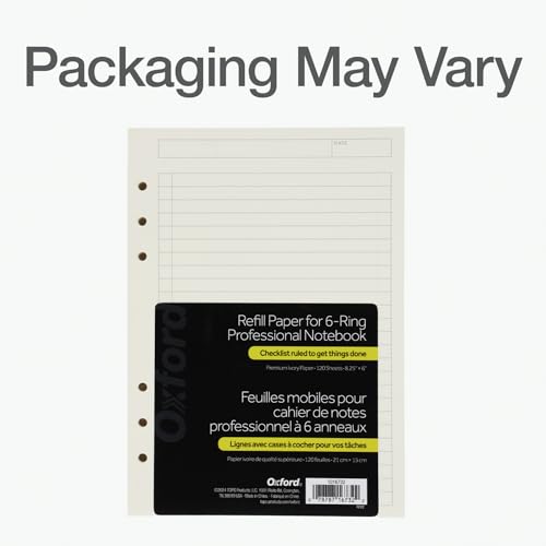 Oxford A5 Refill Paper, 6 Ring Lined Paper with Boxes for To Do Lists, 120 Sheets, 6 x 8.25 Inches, Notebook, Bullet Journal and Planner Inserts (1016732) - size: A5 Refill - To Do Lists