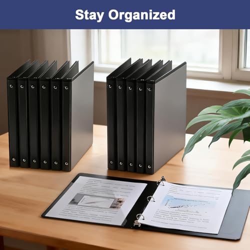 0.5-1-Inch 3-Ring-Binder with Pockets, Basic Binders 1-inch View Round Binders Holds US Letter Size 8.5'' x 11'' - Bundle Packs Perfect for Home, Office, and School (0.5'' - Black -12 Packs) - size: 0.5'' - Black -12 Packs
