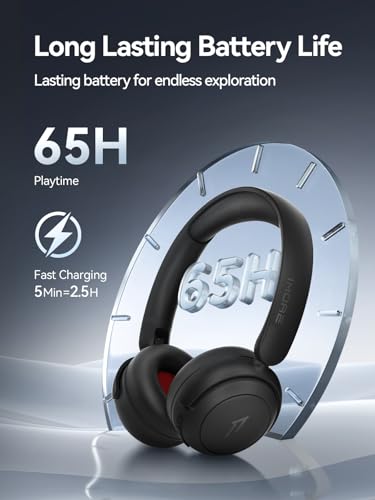 1MORE HQ20 Wireless On-Ear Headphones with Microphone, 85dB Safe Volume, 65H Playtime, Lightweight Foldable Bluetooth Headphones for School/Travel, Android and iOS Compatible, Black - color: Black