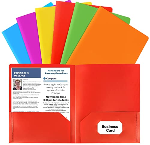 HABGP Plastic Folders with Pockets, 6 Color Heavy Duty Two Pocket Folder Business Card Holder for Office High School - size: 6 Pack