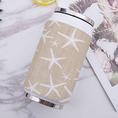 Ocean 10oz Stainless Steel Tumbler with Lid & Straw-Double Wall Vacuum Insulated Travel Mug Starfish Marine Life Vintage Texture Linen Water Bottle Coffee Beverage Drinks Cup - size: 10 Ounces