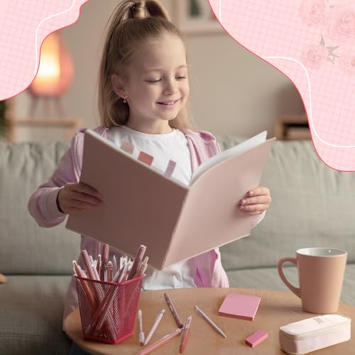 Eersida 74 Pcs Aesthetic School Supplies with Large Pencil Pouch 5 Ink Gel Pens 12 Highlighters 6 Mechanical Pencils 0.5mm 9 Color Pens 4 Note Pads Set for Student Stationary(Pink,Cute Style) - color: Pink, style: Cute Style