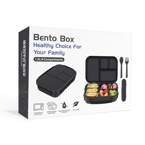 Amathley Lunch Box Kids,Bento Box Adult,Leakproof Lunch Containers for Adults/Kids/Toddler,1200ML-4 Compartments bento Lunch box with Utensil,Microwave & Dishwasher & Freezer Safe (Dark Gray) - color: Dark Gray