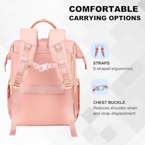 AIJIEKE Lunch Backpack for Women, 15.6 Laptop Backpack, Lunch Box, Pink | Water resistant computer bag with insulated leakproof cooler. Travel meal prep backpack for nurse, teacher, college commute - color: Pink