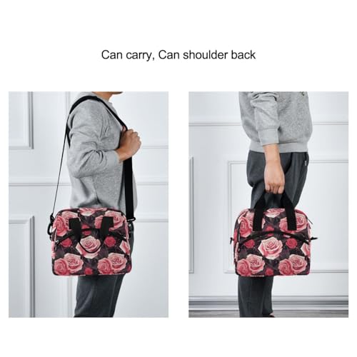 ALAZA Red Rose Geometric Insulated Lunch Bag Women Men Portable Reusable Cooler Lunch Tote Bag for Work Office Picnic College - color: Multi 01