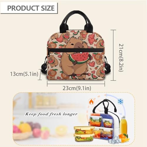 Kawaii Capybara Lunch Box Girls 8-12 Watermelon Insulated Lunch Bag for Kids 4-6 Kindergarten Preschool Meal Bag Toddler Students Daughter Elementary School Adjustable Shoulder Strap - color: Kawaii Kapybara Watermelon