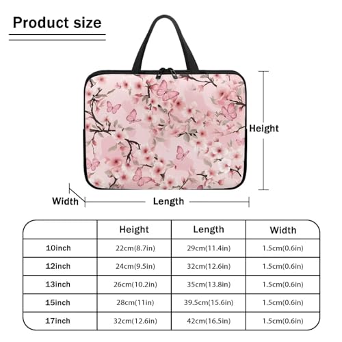 10 Inch Cherry Blossom Butterfly Computer Bag Sleeve with Handle, Protective Tablet Case with Zipper, Water-Repellent Fabric Laptop Bag, Notebook Sleeves Handbag for Travel/Business/School - color: Cherry Blossom Butterfly, size: 10 Inch