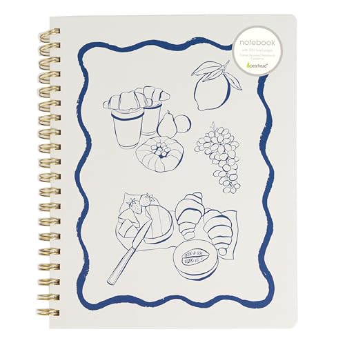 Pearhead Euro Breakfast Hardcover Spiral Notebook, 8x10.5 College-Ruled Lined Journal with Perforated Pages, 200 Pages for Planning, Work & School - color: Blue & White European Vacation Spiral Notebook