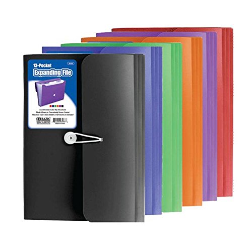 BAZIC Products 13-Pocket Poly Expanding File, A4/Letter Size | elastic cord closure; A-Z and month tabs; contents card - size: Letter