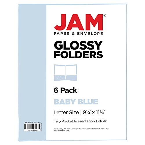 JAM PAPER Laminated Two Pocket Glossy School Folders - Letter Size - High Gloss Baby Blue - 6/Pack - color: Baby Blue, size: Pack of 6 Folders