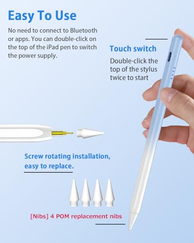 Stylus Pen for iPad (2018-2026), Fast Charge for iPad Pencil Palm Rejection, Active Pen Compatible with Apple iPad A16 11/10/9/8/7/6, Pro M5/M4/11/12.9", Mini 5/6, Air 3/4/5/M2/M3 (Gradient Blue) - color: A19D-Gradient Blue