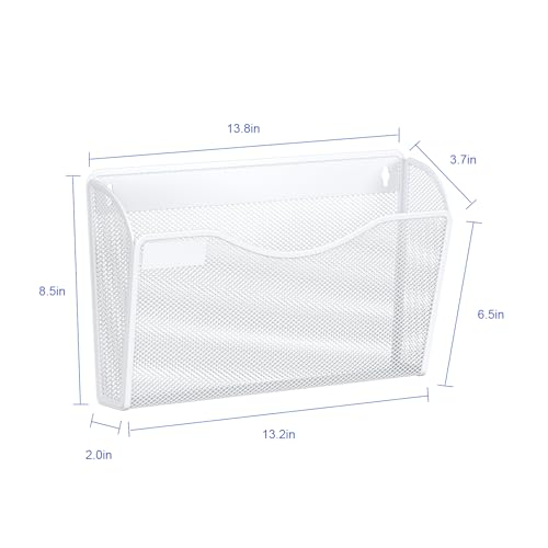 samstar 6 Pack Mesh Wall Mounted File Holder Metal Wall File Pocket Mail Organizer for Office/Home(with Label Panel), White - color: White