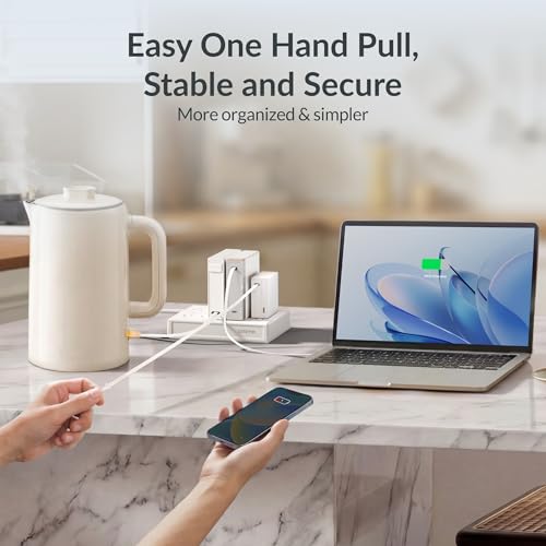 Gitryin Laptop Charging Station, 140W, 2 * 65W, 2 * 40W Retractable Lightning, Micro USB, USB C Chargers, 1 Lightning, 1 Micro USB, 1 USB A, 7 Type C Ports with Cooling Power Strip, 350W Charging Hub
