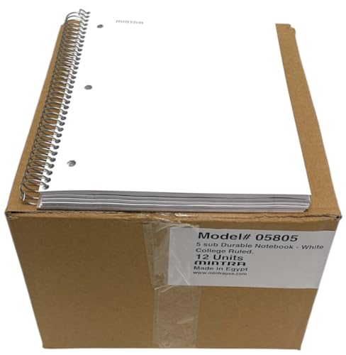 Mintra Office Durable Spiral Notebooks, 5 Subject (White, College Ruled 12pk) - color: White, size: College Ruled 12pk