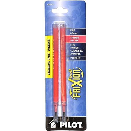 PILOT FriXion Gel Ink Refills For Clicker, LX & Ball Pens, Fine Point (0.7mm), Salmon Ink, 2-Pack (15511)