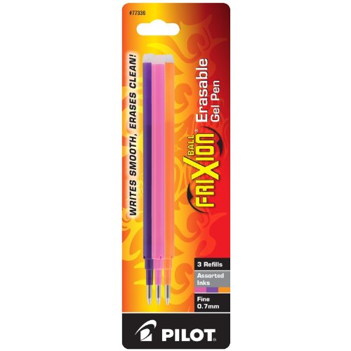 Pilot, FriXion Ball Gel Ink Refills for Erasable Pens, Fine Point 0.7 mm, Erasable Pen Refills, Pack of 3, Pink/Purple/Turquoise