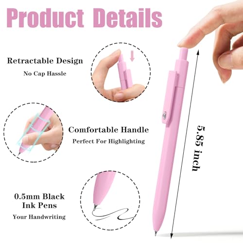 Piochoo Aesthetic Pens, 8 Pcs 0.5mm Gel Pens, No Smudge Quick Dry Smooth Writing Pens, Cute Black Ink Journaling Pens for Women Nurse School Office Desk Accessories - color: Pastel Color