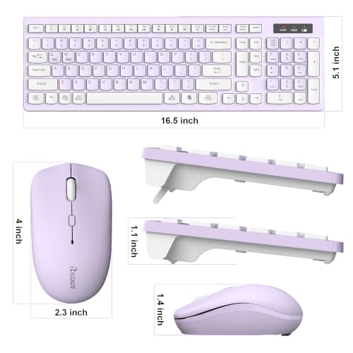 Wireless Keyboard and Mouse Combo, Full-Sized Wireless Keyboard and Adjustable DPI Mouse, 2.4GHz USB Receiver, Keyboard and Mouse for PC, Windows, Desktop, Laptop (Lilac) - color: Light Purple