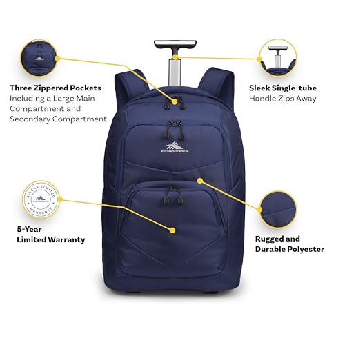 High Sierra Freewheel Pro Wheeled Backpack with 360 Degree Reflectivity, Adjustable Handle, Large Main Compartment, and Laptop Sleeve, Aquamarine