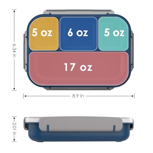WHALEHOUSE Bento Lunch Box, 1000ML 4 Compartments Meal Prep Container with Utensil, Airtight Food Storage Container with Snap Locking Lids, Microwave/Dishwasher/Freezer Safe, On the Go - color: 1000mL-Dark Blue