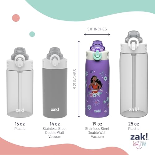 Zak Designs Disney Princess Sage Kids Water Bottle For School or Travel, 19oz Stainless Steel Water Bottle With Straw, Handle, and Leak-Proof, Pop-Up Spout Cover (Ariel, Moana, Rapunzel, Tiana) - color: Princess (Ariel, Moana, Rapunzel, Tiana)
