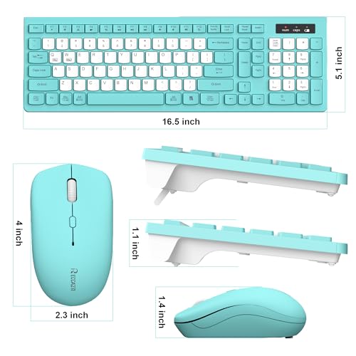 Wireless Keyboard and Mouse Combo, Full-Sized Quiet Wireless Keyboard and Adjustable DPI Mouse, 2.4GHz USB Receiver, Keyboard and Mouse for PC, Windows, Desktop, Laptop (Tiffany Blue and White-B) - color: Tiffany blue and white-B