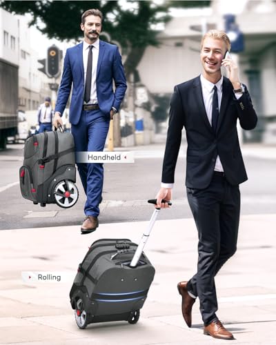 MATEIN Rolling Laptop Bag with Larger Wheels, Anti Theft Lock for Adult Men | 17 Inch Spacious Roller Back Packs, Heavy Duty Rolling Large Carry On Luggage, For Office Work Travel, Grey - color: Grey