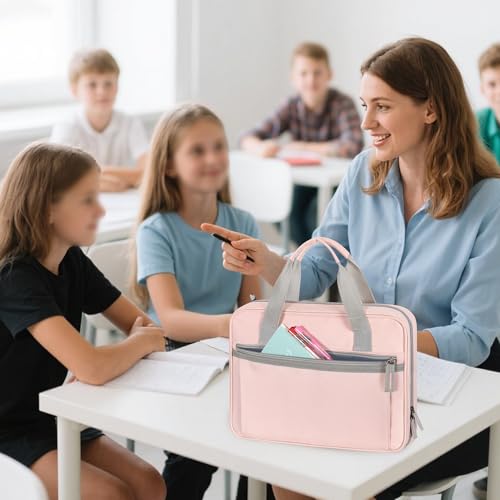 YARWO 2026 Upgraded Zipper Binder with 3 Pencil Pouches, 3 Ring Binder Bag | Small File Organizer, Multi Pockets, Padded Sleeve Fits 13” iPad, ID window, 1.2" O Ring, for School, Office, Work, Pink - color: Pink