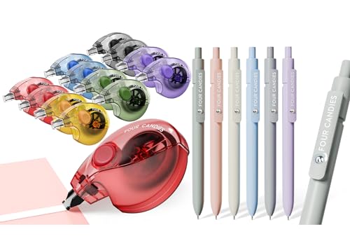 Four Candies Silent Correction Tape, White Correction Tape 12 Pack+ Gel Pens