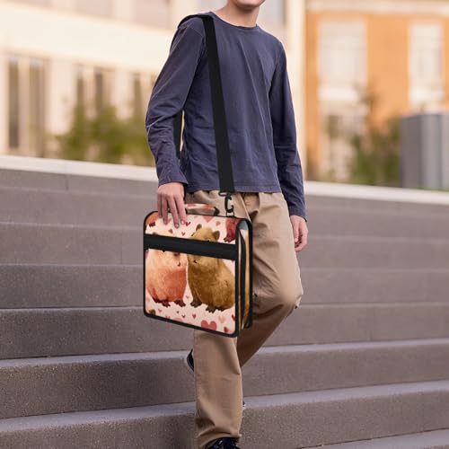 Capybara Zipper Binder, 3 D-Ring Expanding File Folder with Handle & Adjustable Shoulder Strap, 400 Sheets Capacity Multi-Pocket Organizer for 13 Inch Laptop - color: Capybara