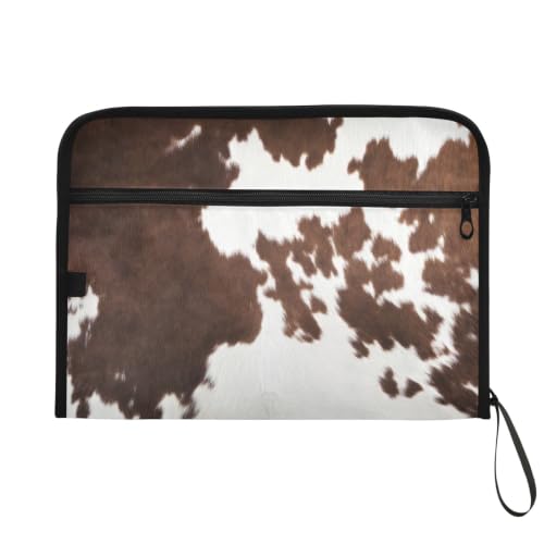 Western Cow Skin Texture Expanding Accordion File Folder with Sticky Labels, 13 Pockets Zip File Folder with Zipper Closure - color: Western Cow Skin Texture
