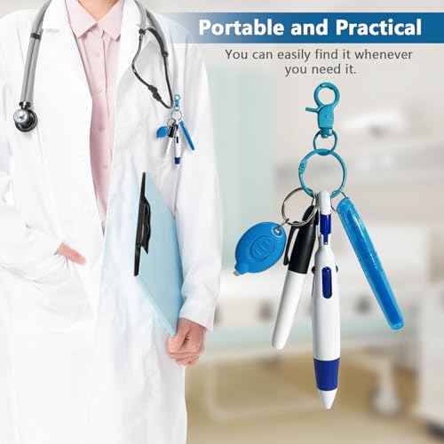 5 Pcs Nurse Accessories Pen Set, Nursing Essentials Include Badge Keychain Clip, Mini Highlighter, Permanent Marker, Ballpoint Pen and LED Keychain Flashlight, Blue - color: Blue