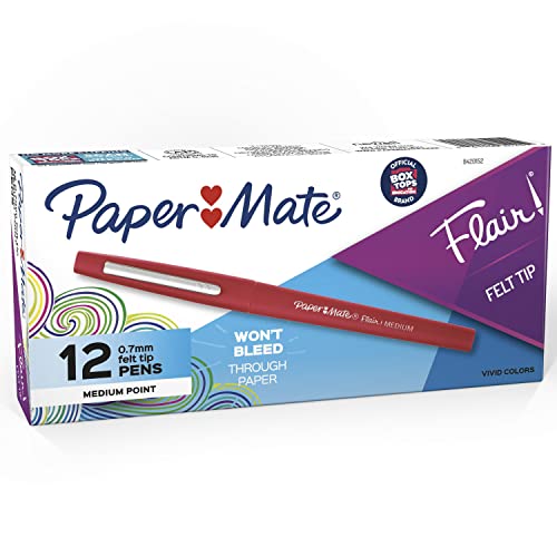Paper Mate Flair Felt Tip Pens, Medium Point (0.7mm), Red Ink, 12 Count - Teacher Supplies, Arts & Crafts - color: Red