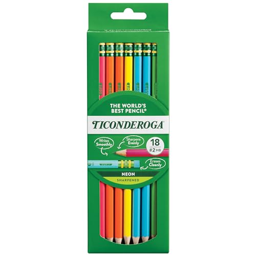 Casafoyer Ticonderoga Number 2 Pencils, Presharpened, Assorted Neon, Set of 18 | (2 Units)