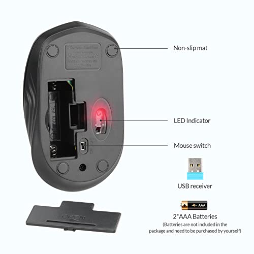 Rii Wireless Noiseless Mouse,2.4G Portable Computer Mice for PC, Laptop, Windows,Office Included Wireless USB dongle (Silent(Black)-New)
