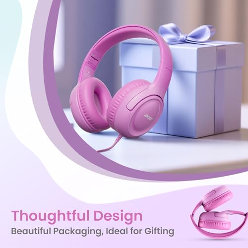 Acer Kids Headphones - 85/94dB Volume Limiter, Foldable Wired Over Ear Headphones for Travel, 3.5mm Jack, Toddler Headphones for School, Travel, iPad, Tablet, Pink Gradient, HK03 - color: Pink Gradient