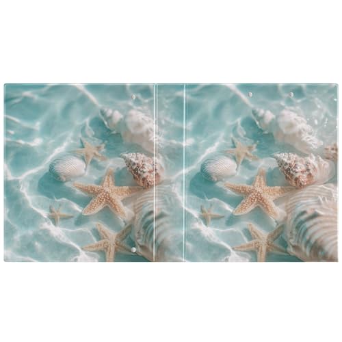 Blue Beach Seashells and Starfish Binder 3 Ring 1.5 Inch Binder with Clipboard&Pockets, Hardcover Binders Heavy Duty Large File Folder for Office School Supplies - Holds 200 Sheets - color: Beach Seashells and Starfish, size: 1 Pack-12.4x10.63in
