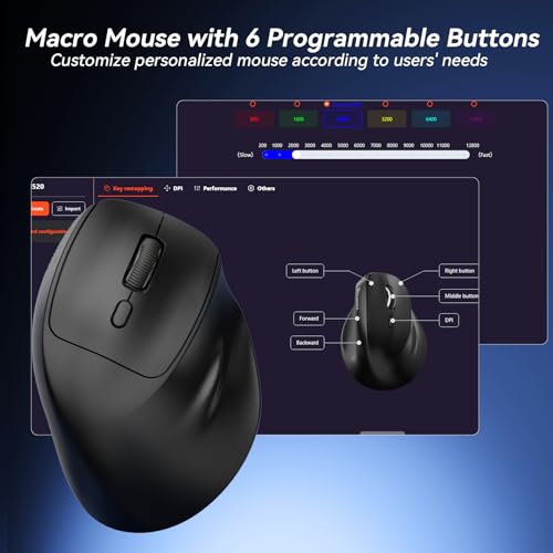 SOLAKAKA SM520 Ergonomic Mouse with 24000 DPI, Vertical Mouse with Programmable Side Button, Wireless Mouse with Tri-Mode Connection - BT5.0/USB-C/2.4GHz, for Desktop, PC, Laptop (Black) - color: black