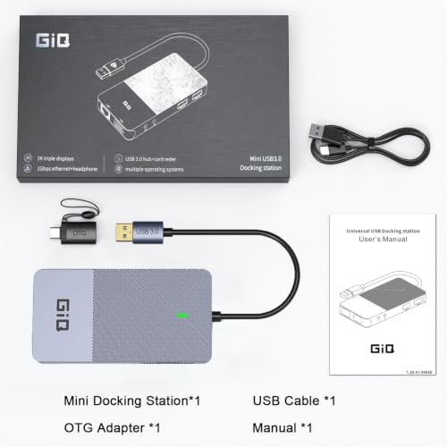 USB Docking Station GIQ USB C HUB USB 3.0 to Dual HDMI VGA Adapter Triple Display USB C Laptop Docking Station Dual Monitor HDMI Splitter Extender Compatible with MacBook M1 M2 M3 M4 M5 USB Dock - color: Gray
