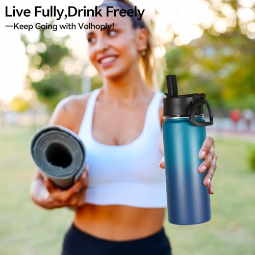 Volhoply 18oz Kids Insulated Water Bottle,Stainless Steel Water Bottles with Straw Lid,Wide Mouth Reusable Metal Sports Water Flask,Double Wall Vacuum Travel Cups For Cold Drink(Dark Night,1 Set) - color: Dark Night