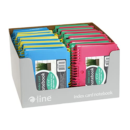 C-Line Spiral Bound Index Card Notebook with Tabs, Includes 60 Ruled 3 x 5 Inches Index Cards, Pack of 24 Notebooks, Assorted Colors (48750-24) - style: 24 Notebooks