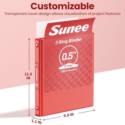 SUNEE 1.3cm(1/2인치) 바인더 3링 6팩, 3링 바인더 1.5cm(1/2인치) 클리어 뷰 PVC 프리 (21.6 x 27.9cm(8.5 x 11인치) 적합), 학교 바인더 또는 사무실 바인더 용품용, 클래식 6가지 - color: 클래식 모음, size: 0.5 Inch