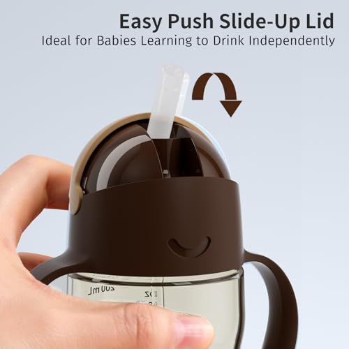 Evorie Tritan Weighted Straw Cup Baby Training Cup, Spill Proof, 7 Oz, 6M+ | BPA & BPS-Free, First learning cup, 360° drinking, Dishwasher safe, Durable Sippy Cup, Brown - color: Brown