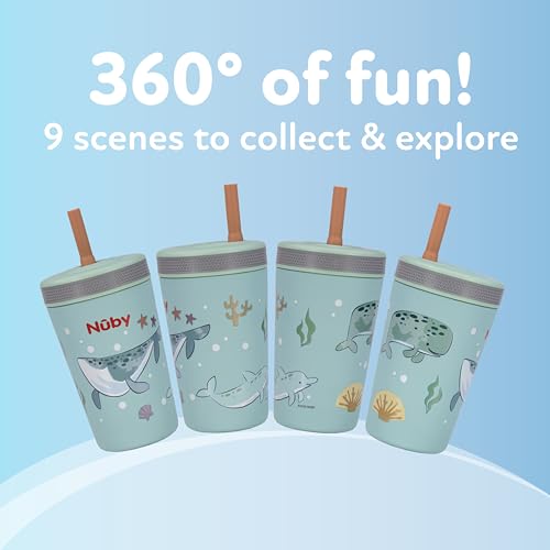 Nuby Thirsty Kids Insulated Toddler Cup with Silicone Flexstraw - 12 oz - Stainless Steel and Leak-Resistant - 18+ Months - Ocean - color: Ocean
