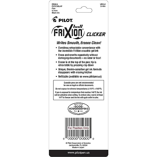 PILOT FriXion Clicker Erasable Pens, Refillable & Retractable Gel Ink Pens, Fine Point 0.7 mm, Black Ink, 18-Pack - Ideal for School, Journaling, & Office Writing
