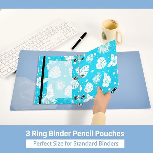 Blueangle Tropical Leaf Pencil Pouch for 3 Ring Binder, 2 Pack Clear Window Zipper Pencil Bags for Office