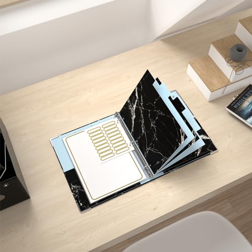 Rouidr Mini 3 Ring Binder with Clipboard, 1 inch Round 8.5 x 5.5 in Cute Binders Organizer with 5 Dividers Tabs & Clear Sleeves, School Supplies, Office Supplies, Black Textured Marble - color: Black Textured Marble, size: Mini 1in(8.5 x 5.5 in)