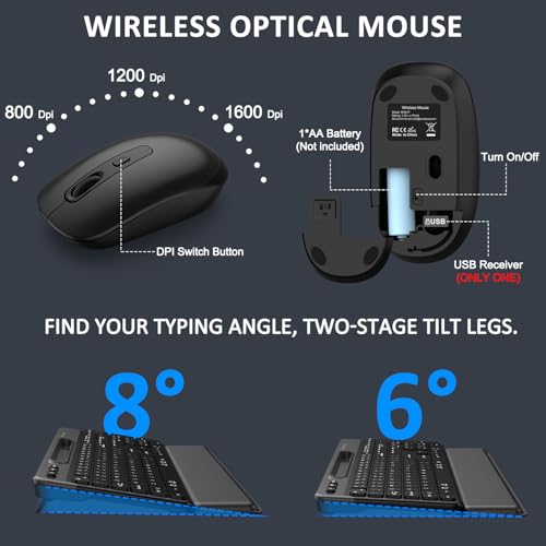 Wireless Keyboard and Mouse Combo, 2.4G Full-Sized Ergonomic Computer Silent Keyboard with Soft Wrist Rest, Phone Tablet Holder, 3 DPI Quiet Mouse for Windows, Mac OS Laptop/PC/Desktop